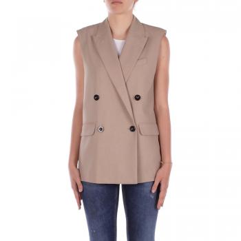 John Richmond Women's Beige Double-Breasted Vest with Faux Pockets (S)