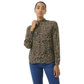 Kaffeedruck-Bluse für Damen – Amber/ Braun, 34 S