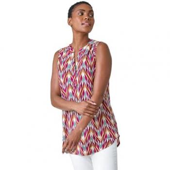 Pink Floral Sleeveless V‑Neck Shirt – Size 12 UK