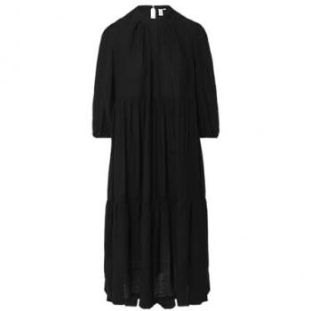 Strukturiertes Minikleid QS in Viskosemix, schwarz, 38 – Volant-Details