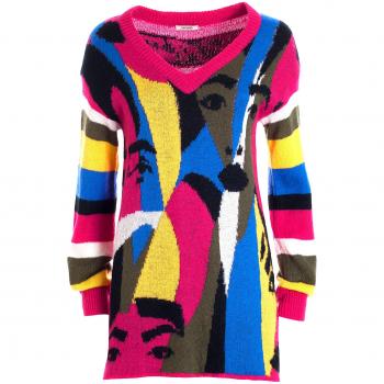 Maglia over con jacquard multicolor lunga