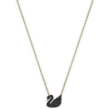 Collier Élégance Cygne – Métal Rhodié Doré Rose, Pendentif en Cristal Noir