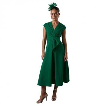 Coast Chic Emerald Belted Crepe Dress