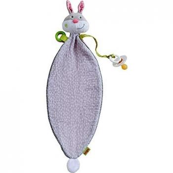 Couverture câline Jeannot Lapin HABA 20 x 16 cm coton gris/rose dès la naissance