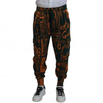 Multicolor Logo Print Silk Cargo Jogger Pants