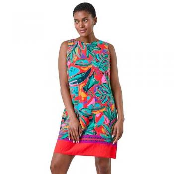 Women's Tropical Border Tie Shift Dress (Roman) – Red, Size 12