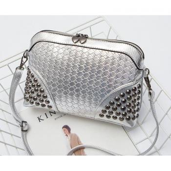 Riveted Black Leather Crossbody Bag for Women