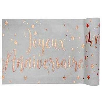 Chemin de Table Anniversaire Métallisé Blanc/Or Rose