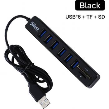 Concentrador USB 2.0 8 Puertos con Lector de Tarjetas