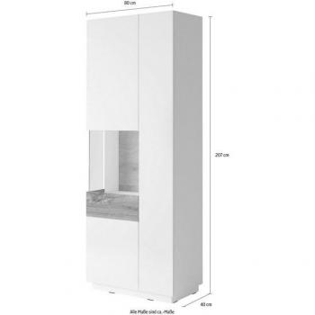 Vitrine Andrea 2 portes 80 x 40 x 207cm en blanc et bois