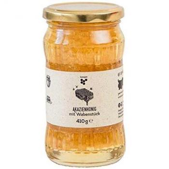 Naturbelassener Akazienhonig mit Wabenstück, 500g