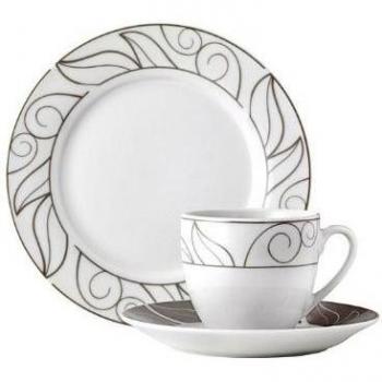 Van Well GRENOBLE Kaffee‑Set 18‑teilig, weiß, Blattdekor, 6 Personen, Porzellan
