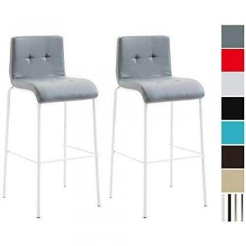 CLP 2‑Pack Barhocker Kado – Kunstlederbezug, runde Gestelle, 4‑Fuß, Fußstütze, Grau/Weiß