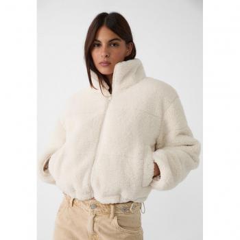 Stradivarius Shearling Effect Puffer Coat Ecru M