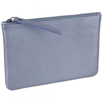 Mid‑Size Cosmetic Leather Zip Pocket (Silver)