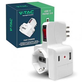 Prise Multiprise V-tac avec 1 Schuko et 2 USB