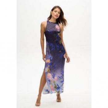 Vestido Longo Satén Azul Sin Tirantes Superdry Outlet