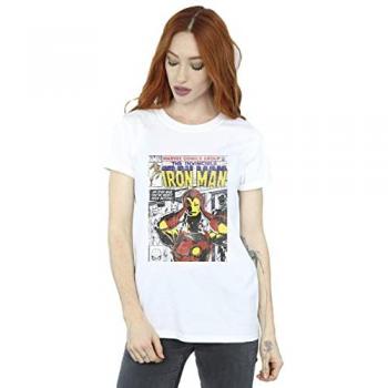 Marvel Iron Man Headgear Off-Cotton Boyfriend Tee, Womens, White, 3XL