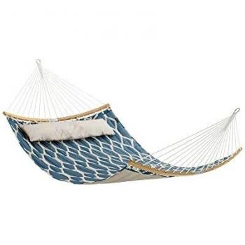 Hamac SONGMICS, Tissu Matelassé, 200 x 140 cm, Capacité 225 kg, Losange Bleu et Beige