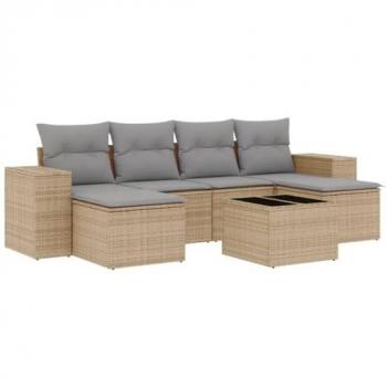 Set Divani da Giardino 7 pz in Polyrattan con Cuscini Beige