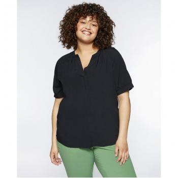 Blusa de viscosa sostenible Fiorella Rubino con escote redondo y abertura de pico