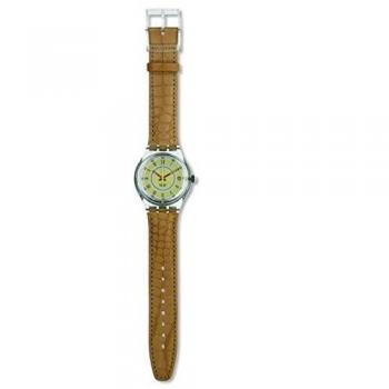 Swatch Sag400 – Oro Automatico in Plastica, Quadrante Bianco, Cinturino di Pelle