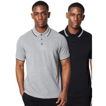 Maine Mens 2-Pack Tinted Cotton Polo Shirts – Black/Grey, Large Edition