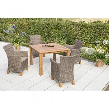 Merxx 9tlg. Toskana Set, 4 Sessel inkl. Kissen, Aluminiumgestell, Kunststoffgeflecht, 1 Tisch 110 x 110 cm, natur