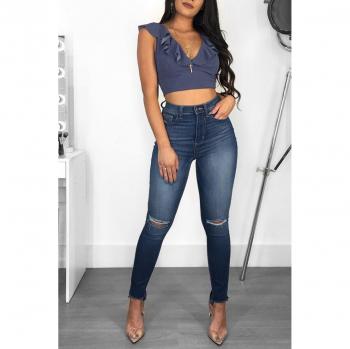 Femme jean slim déchiré haut – denim push‑up extensible