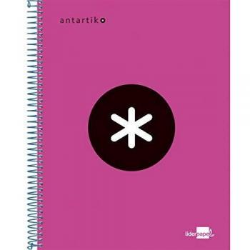Cuaderno espiral A5 120HJ c/5 rosa flúor Antartik Liderpapel 74596