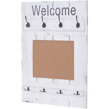 Mendler Portemanteau Mural avec Tableau d'affichage, 91x60cm ~ Blanc Shabby