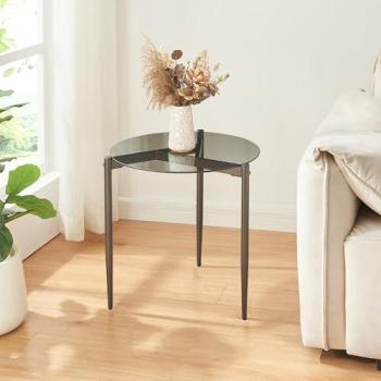 Mesa Auxiliar Ulökantaa Redonda (Ø50) – Cristal Ahumado, Color Gris
