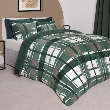 Forest Green Teddy Check Print Duvet Set for Double Bed