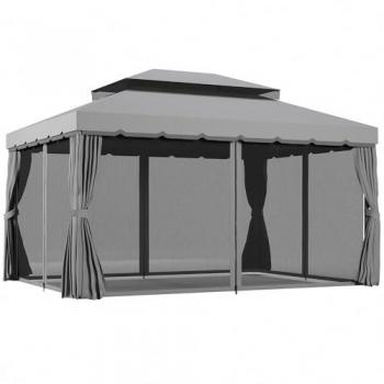 3x4m Aluminum Garden Marquee, Two‑Tier, Light Grey
