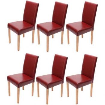 Rot-Leder-Stuhl-Set Littau – 6 Stück, leichte Beine