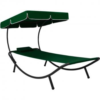 Chaise longue relaxante d'extérieur 200 cm avec auvent vert