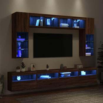 Braune Wohnwand für Fernseher – 8‑Teiliges LED‑Set von VidaXL