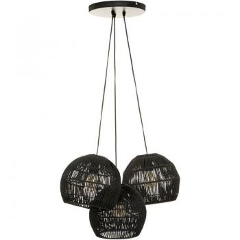 Suspension luminaire en corde 3 têtes Tropi Noir D25 cm