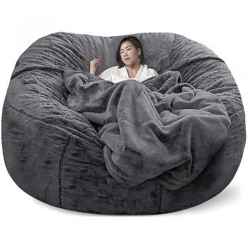 Havre de Repos Lazy Sofa Sac à Boules Fourrure Artificielle Gris Foncé 180x90
