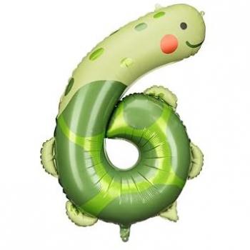 Partydeco 6‑Zahlen‑Folienballon mit Schildkrötenmuster