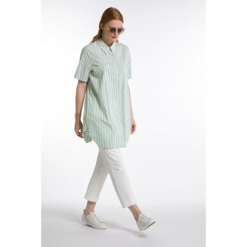 Blusa a righe con mezze maniche, verde, taglia 52/54, in cotone e fibre sintetiche