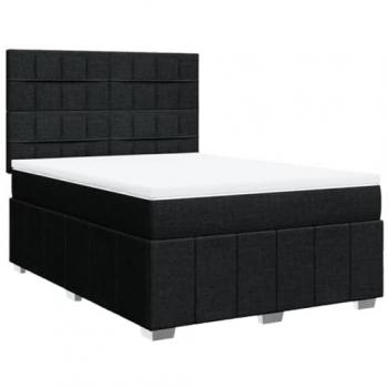 Sommier à lattes avec matelas en tissu Noir 140x190 cm