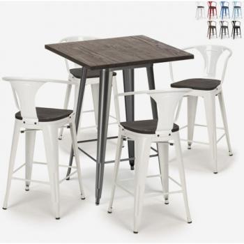 Mesa Alta de Diseño Moderno con 4 Taburetes de Metal