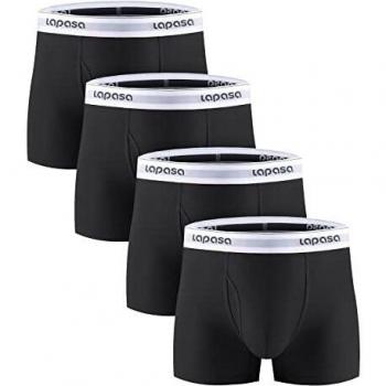LAPASA Men's Trunk Shorts Cotton Underwear 4 Pack, Small, Black