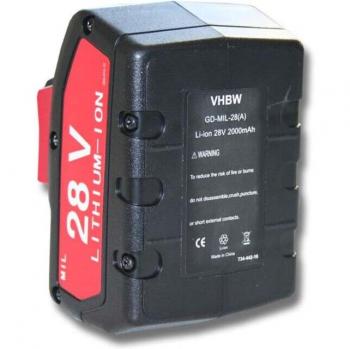Batterie haute capacité VHbw – 2000 mAh, 28 V, AEG / Milwaukee MC28