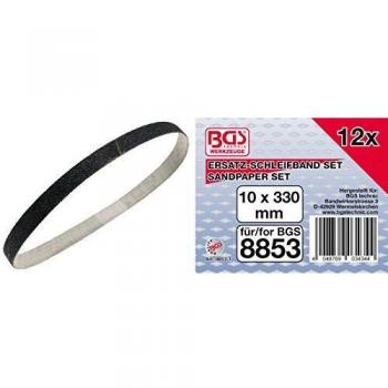 Nastri abrasivi BGS 10 mm x 330 mm, 12 pezzi, grane 60-80-120