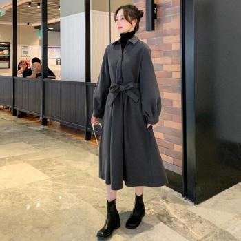 Robe d'hiver maternité en laine x-long col rabattu