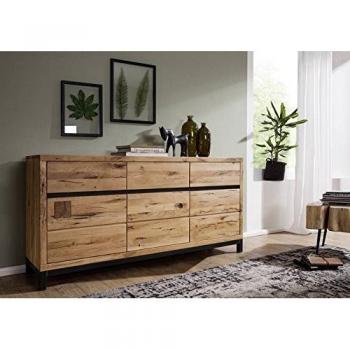 Massivmöbel24 Sideboard Wildeiche #108 – 175 × 45 × 85 cm, 3 Türen, 3 Schubladen, natur geölt