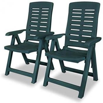 Lot de 2 chaises de jardin inclinables en plastique vert, vidaXL