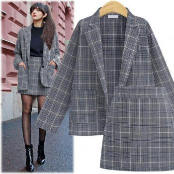 Women’s 4XL Plaid Blazer and Slim Mini Skirt Set